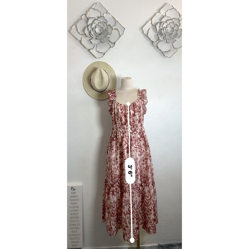 MELLODAY garden floral maxi sun pink red dress L regency cottage core boho chic - Picture 4 of 16